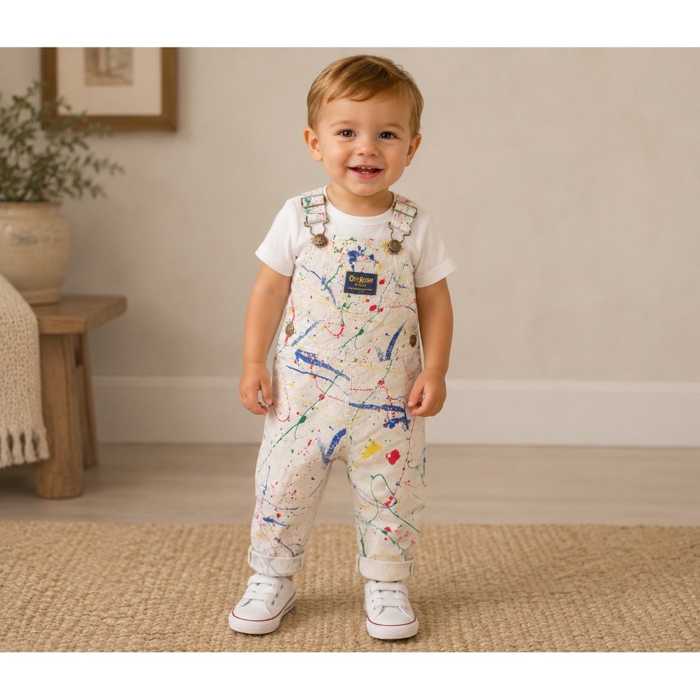 VTG OshKosh Bgosh Paint Splatter Overall USA Made Artsy Streetwear nostalgic 12M